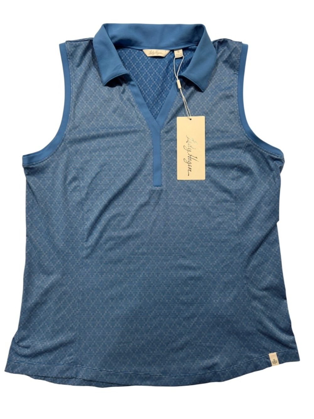Lady Hagen Womens‎ Sleeveless Golf Polo Shirt Blue White Stripe V-Neck Small NWT